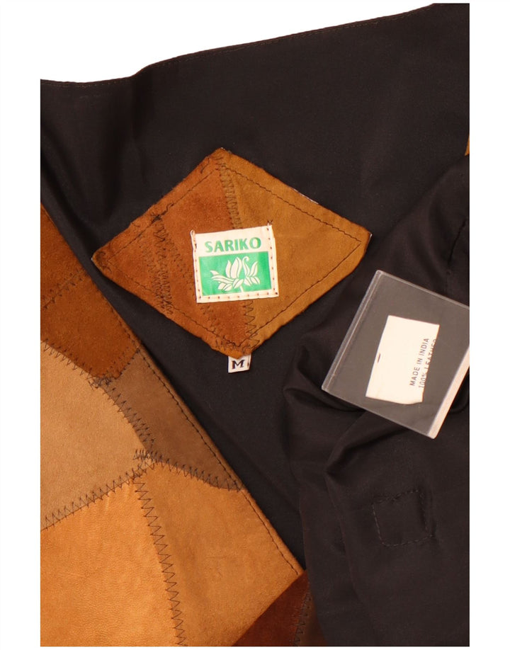 Vestă de damă vintage din piele intoarsa UK 14 maro mediu din piele mozabila