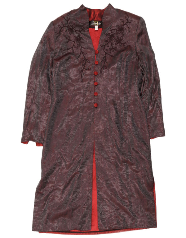 Pardesiu vintage pentru femei UK 16, mare, din poliester floral bordeaux