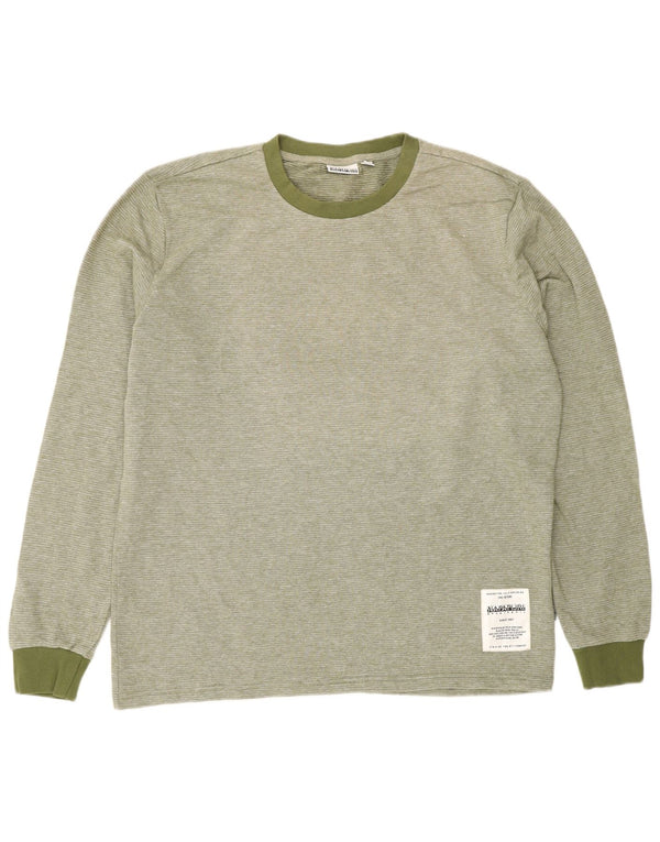 Napapijri Mens Geographic Top Long Sleeve 2XL Green Flecked Cotton