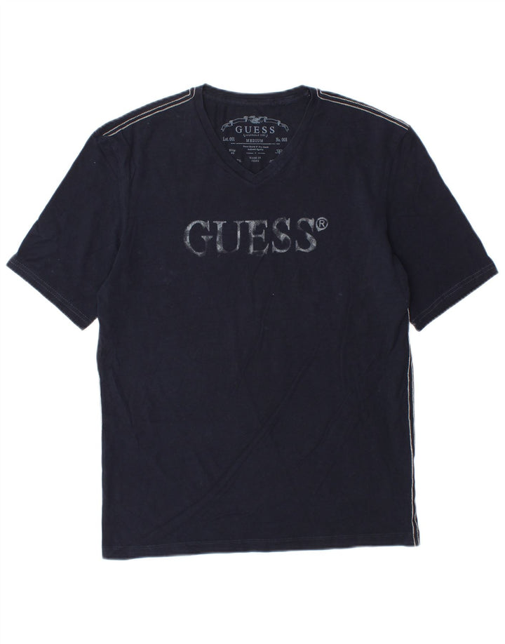 Tricou grafic Guess pentru bărbați Top mediu din bumbac bleumarin