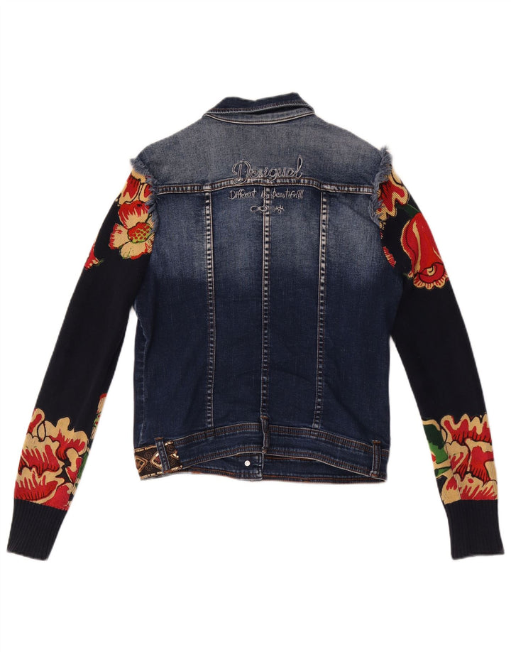 Jachetă Desigual pentru femei, cu grafică, din denim, EU 38, mediu, albastru, bumbac floral