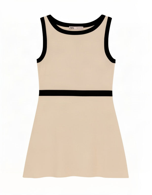 Zara Womens Sleeveless A-Line Dress UK 12 Medium Off White Colourblock