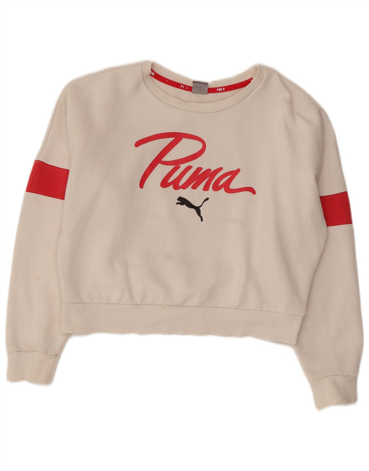 Pulover oversize crop PUMA pentru femei UK 10, mic, alb, color block