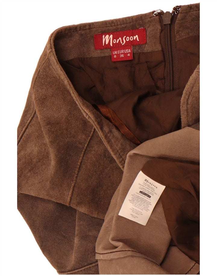 Fusta din piele intoarsa pentru femei Monsoon UK 8 Mica W26 piele maro
