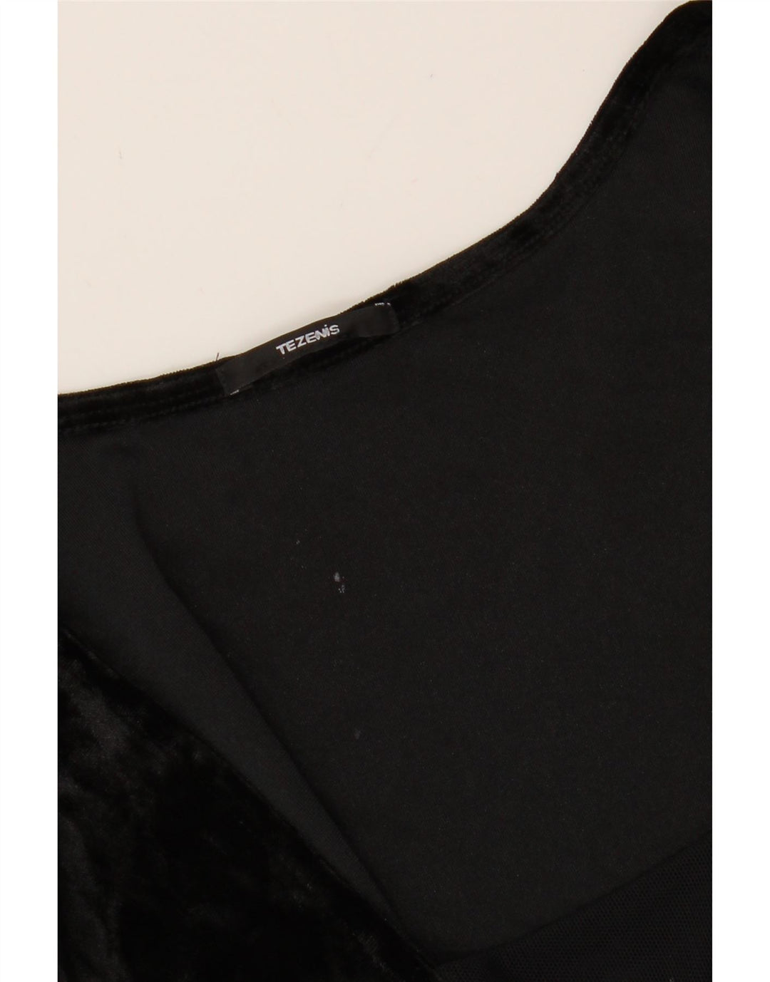 TEZENIS Womens Velvet 3/4 Sleeve Bodysuit UK 12 Medium Black Vintage Tezenis and Second-Hand Tezenis from Messina Hembry 