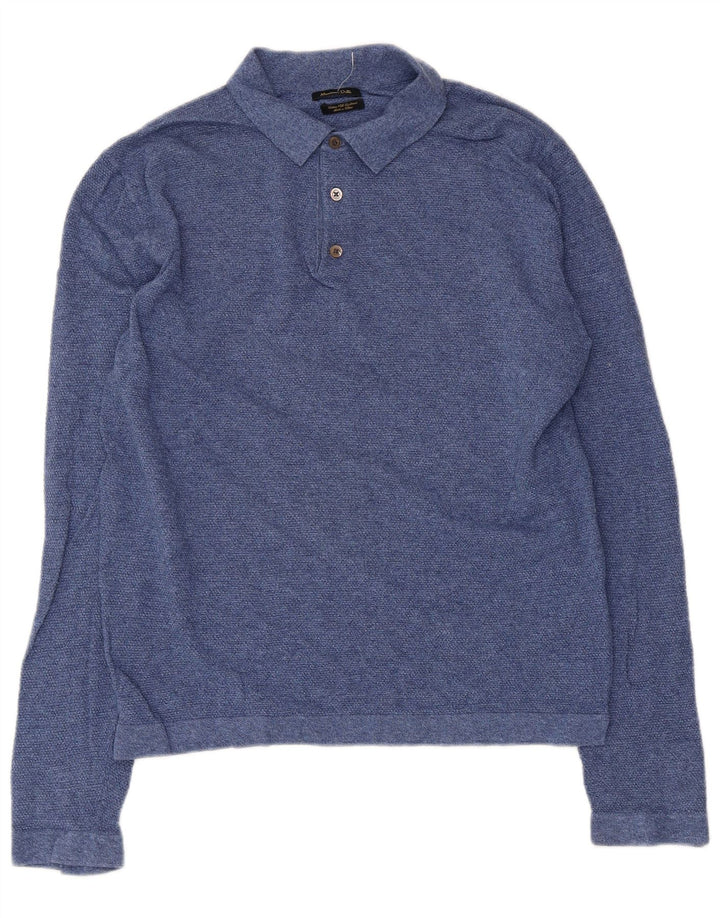 MASSIMO DUTTI Tricou polo cu mânecă lungă pentru bărbați, mare, albastru, bumbac