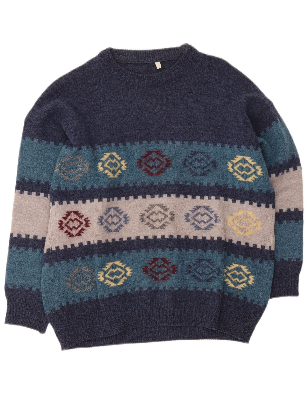 Pulover vintage pentru bărbați cu gât roșu IT 50 Medium Bleumarin Geometric