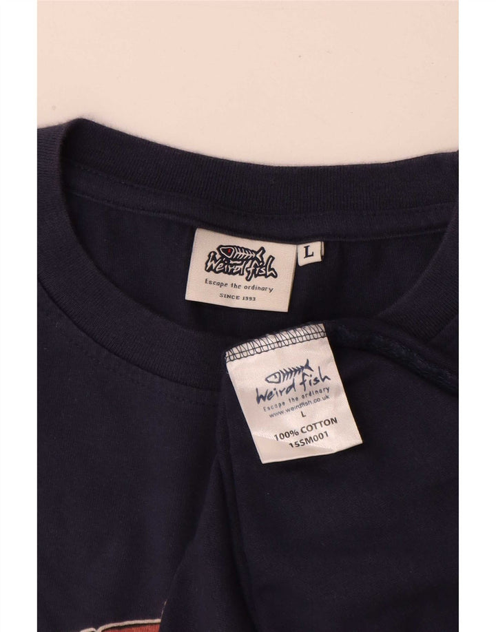 Tricou grafic pentru bărbați Weird Fish Top mare din bumbac bleumarin