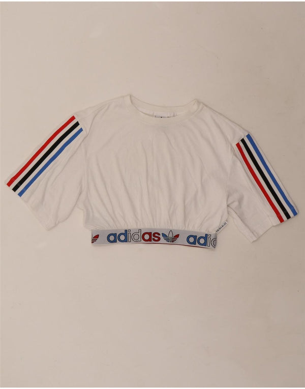 Tricou cu grafic crop Adidas pentru femei Top UK 8 Small White Colorblock