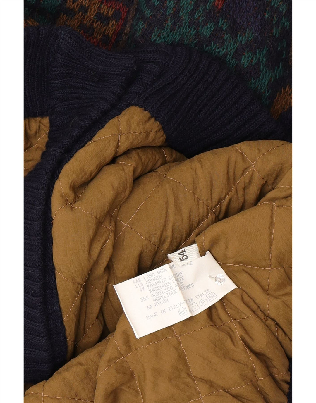 Jachetă Bomber Vintage Bărbați din tricot IT 54 2XL Lână geometrică multicoloră