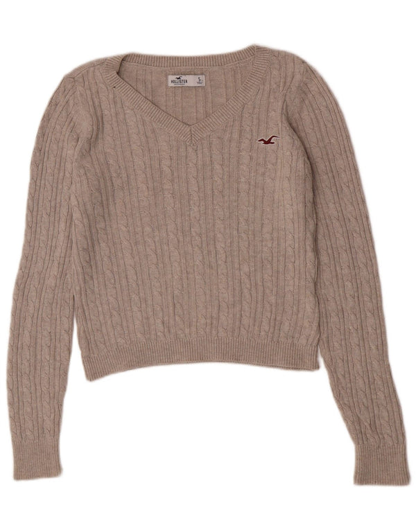 Pulover Hollister pentru femei cu decolteu în V, UK 10, bumbac, bej mic