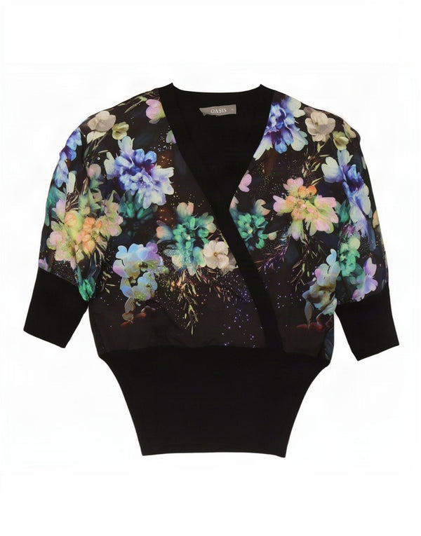 Bluză supradimensionată pentru femei Oasis UK 6 XS Viscoză florală neagră