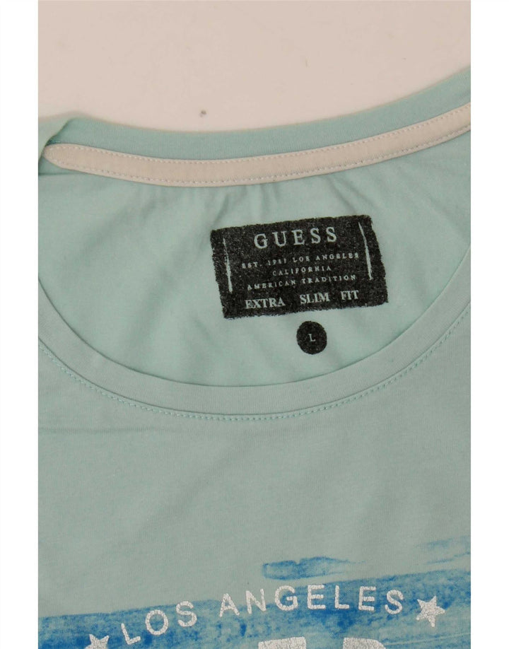 Tricou cu grafic extra subțire Guess pentru bărbați Top mare albastru