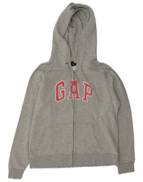 Gap Womens Graphic Zip Hoodie Sweater UK 18 XL Grey Flecked Cotton