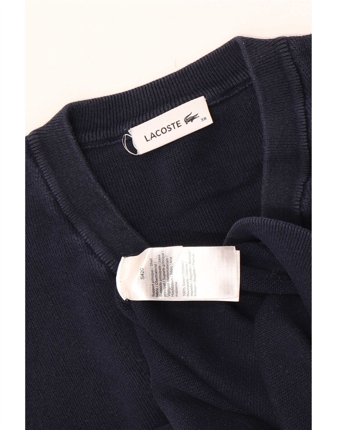 Pulover Lacoste pentru femei cu decolteu în V, mărime 38 mediu, bumbac bleumarin