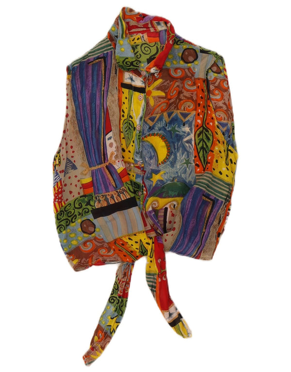 Bluză vintage pentru femei, cămașă crop UK 12 Medium Multicolor Patchwork