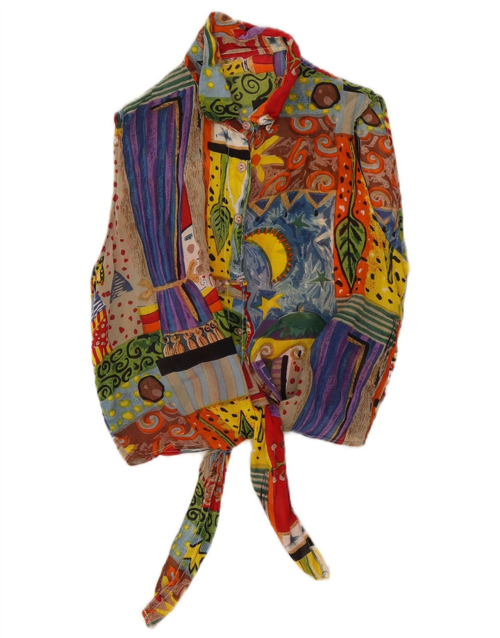 Bluză vintage pentru femei, cămașă crop UK 12 Medium Multicolor Patchwork
