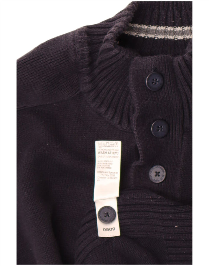 Pulover pentru bărbați Marks & Spencer, cu gât cu nasturi, mare, bleumarin