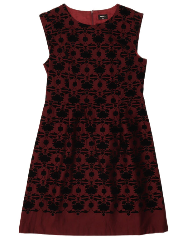 Oasis Rochie A-Line fără mâneci pentru femei UK 14 Medium Burgundy Floral Bumbac