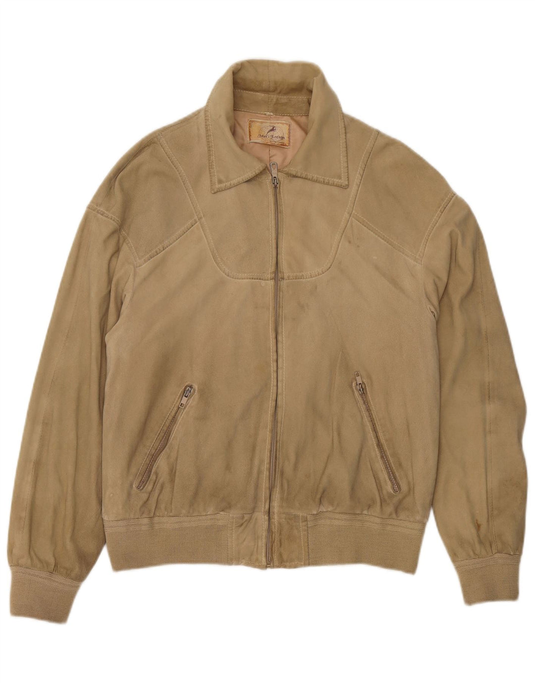 Bomber vintage pentru bărbați din piele intoarsa UK 38 Bej mediu
