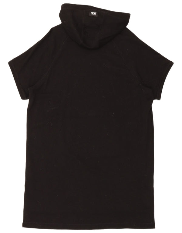 Dkny Womens Graphic Oversized Hoodie Dresses UK 6 XS Black Cotton