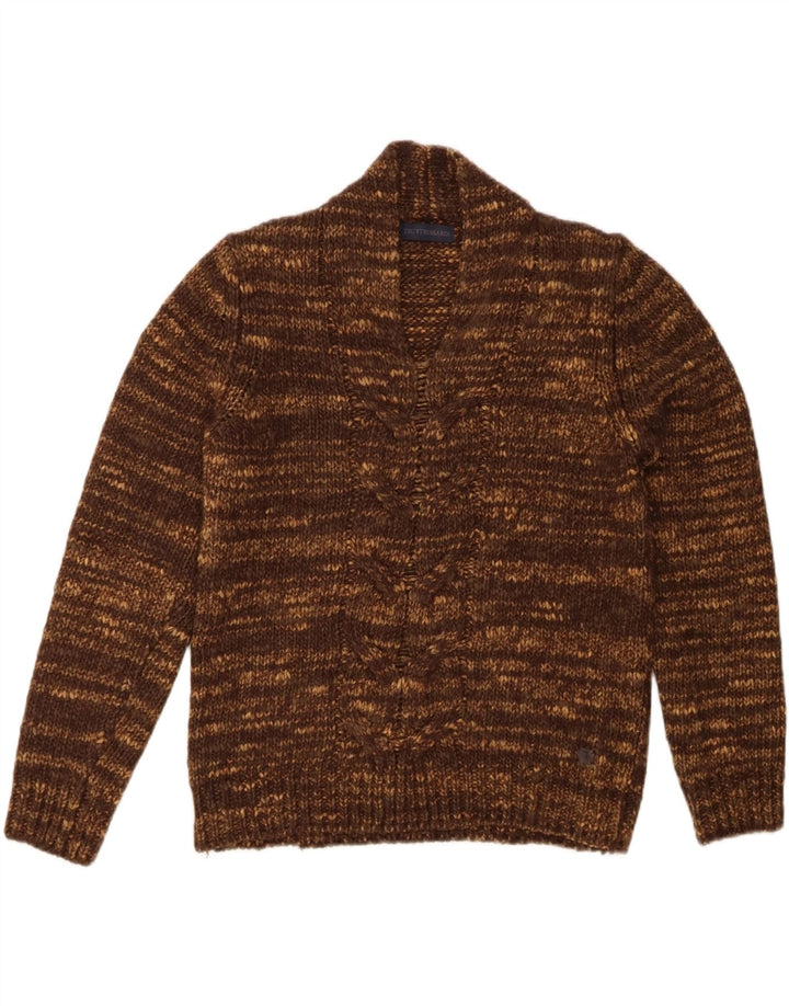 Pulover Trussardi pentru femei cu decolteu în V UK 16 mare maro cu pete acrilice