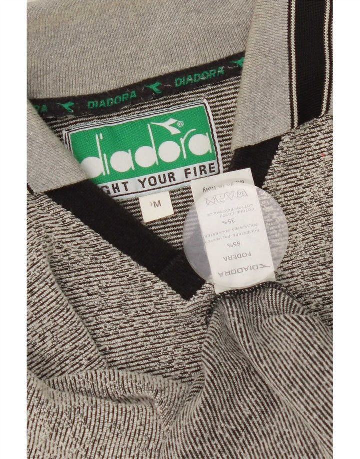 Tricou polo pentru bărbați Diadora, poliester cu dungi gri medii
