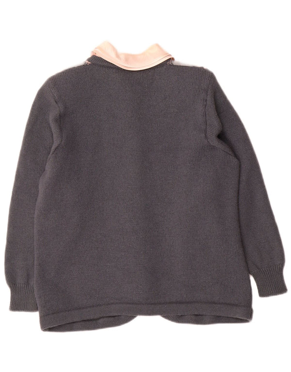 Pulover Cardigan Vintage pentru Damă UK 12 Medium Gri Geometric Lână