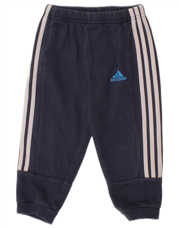Trening complet cu grafic pentru bebelusi ADIDAS 12-18 luni, albastru bleumarin