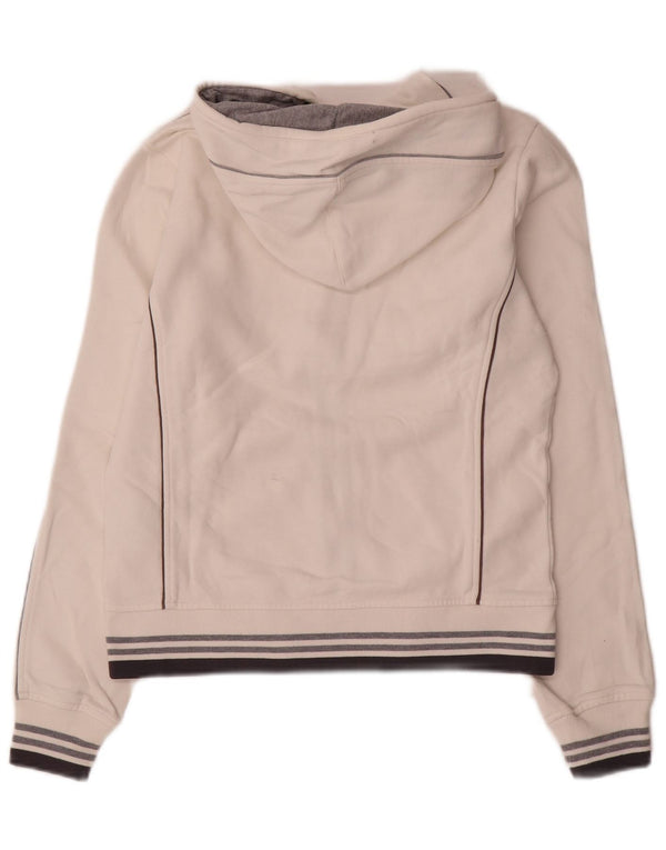 Pulover pentru femei Champion, cu fermoar, cu glugă, UK 14, mediu, alb, bumbac color bloc