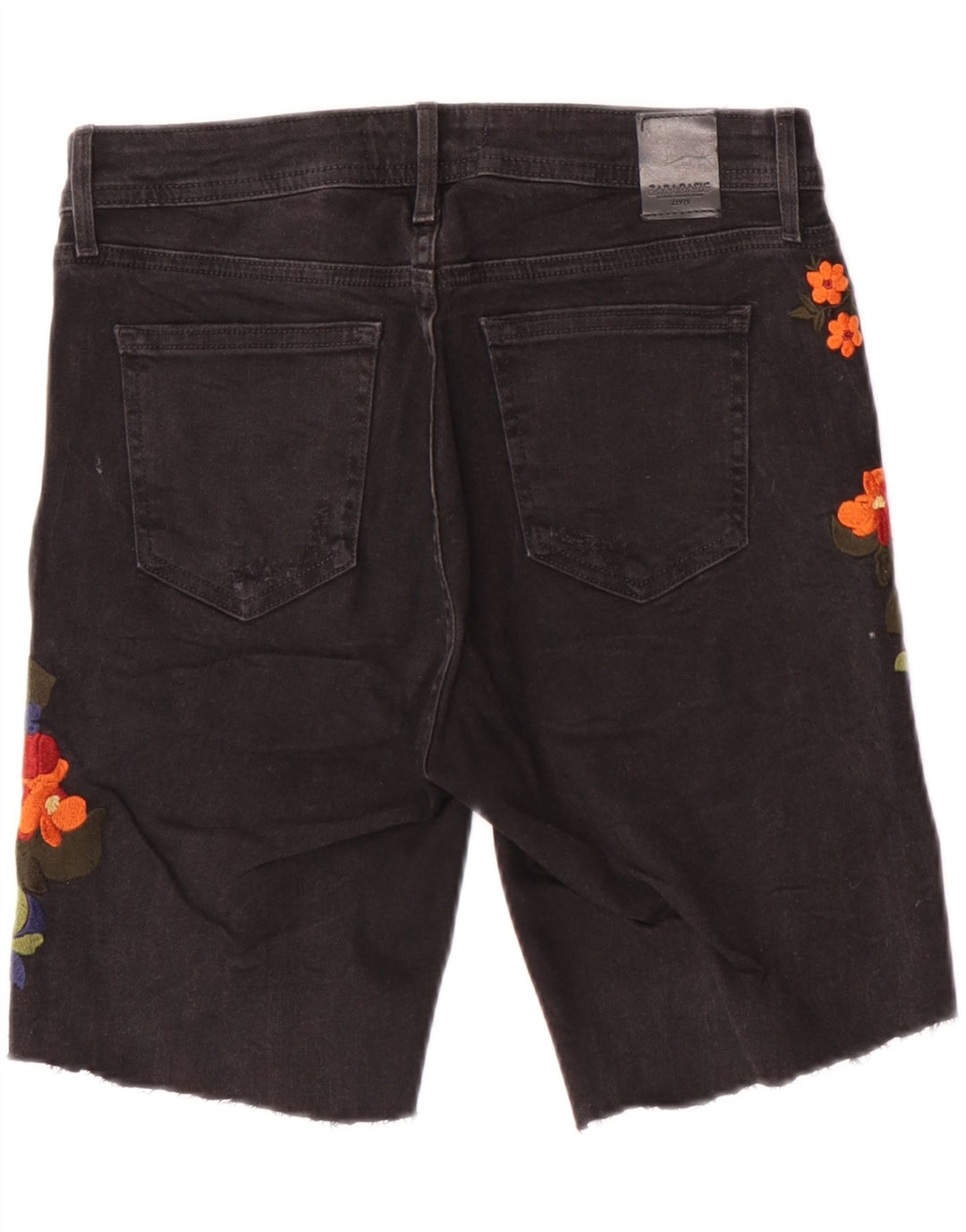 Pantaloni scurți din denim grafic pentru femei Zara EU 38 Small W28 Negru Floral Boem