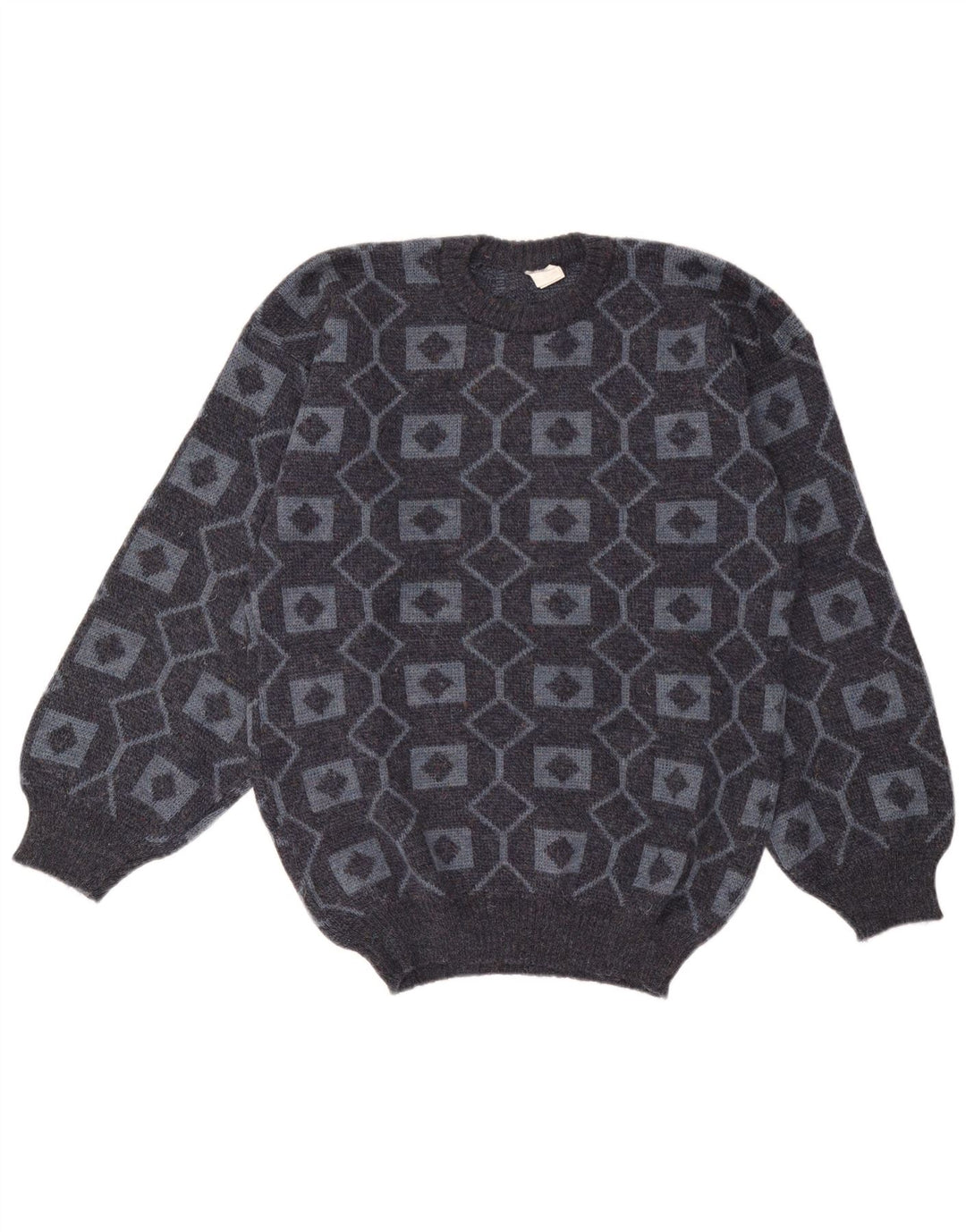 Pulover vintage pentru bărbați cu gâtul turnat, acrilic geometric, gri mediu