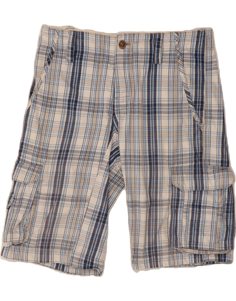PEAK PERFORMANCE Mens Cargo Shorts W33 Medium Blue Check Cotton Vintage Peak Performance and Second-Hand Peak Performance from Messina Hembry 