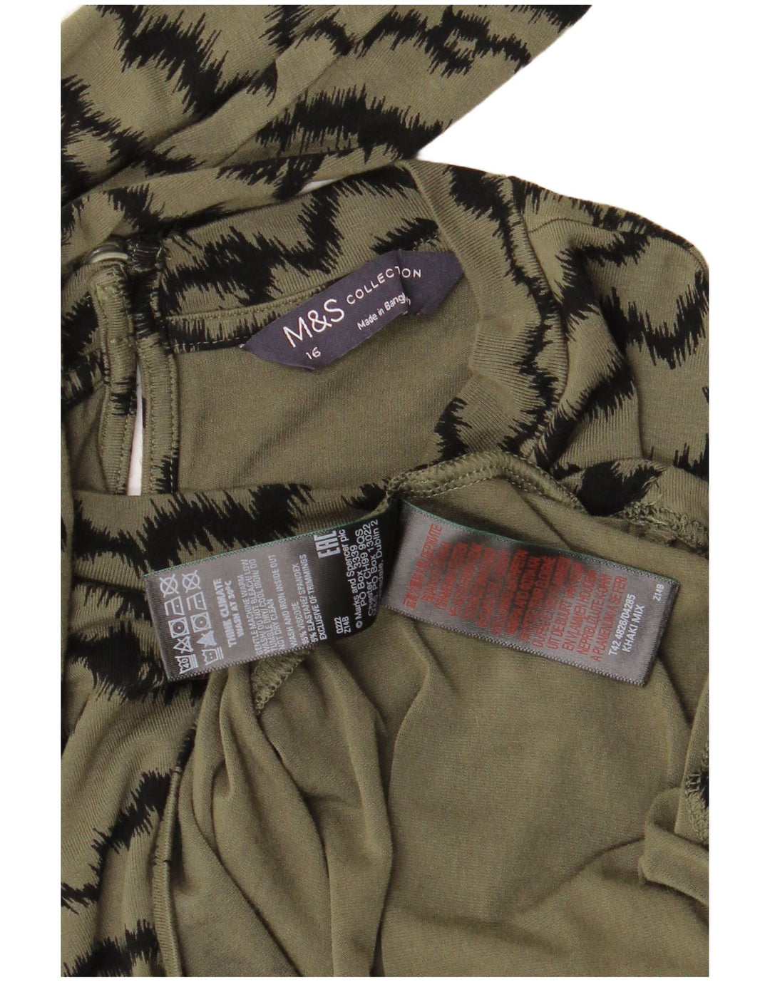 Rochie A-Line pentru femei Marks & Spencer Marea Britanie 16 Kaki Animal Print