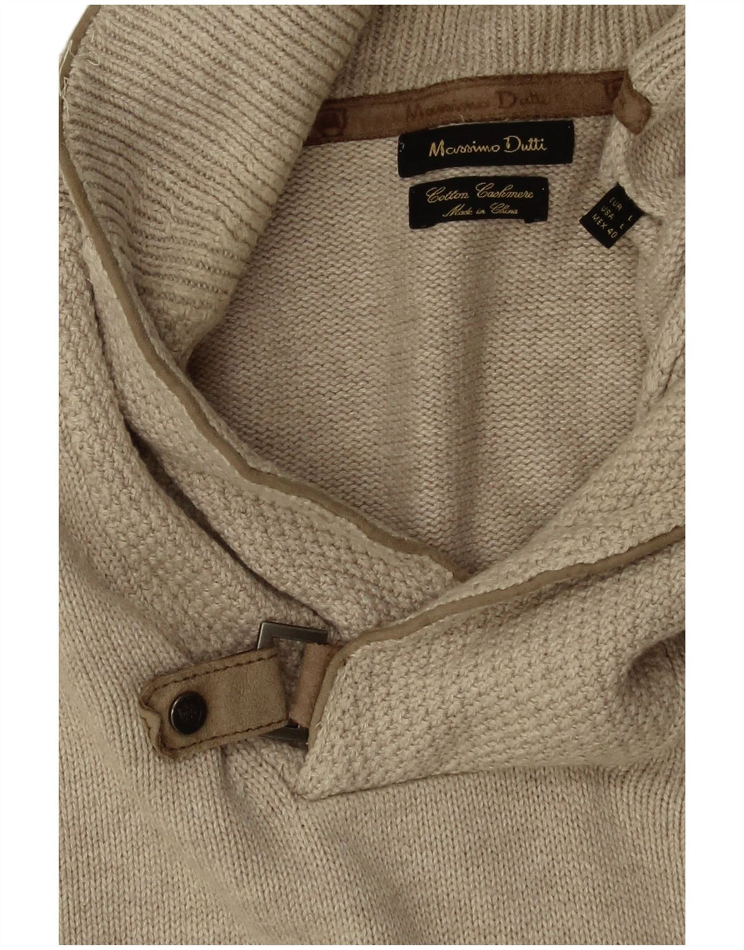 Massimo Dutti Pulover pentru bărbați cu gât șal, bumbac mare, bej
