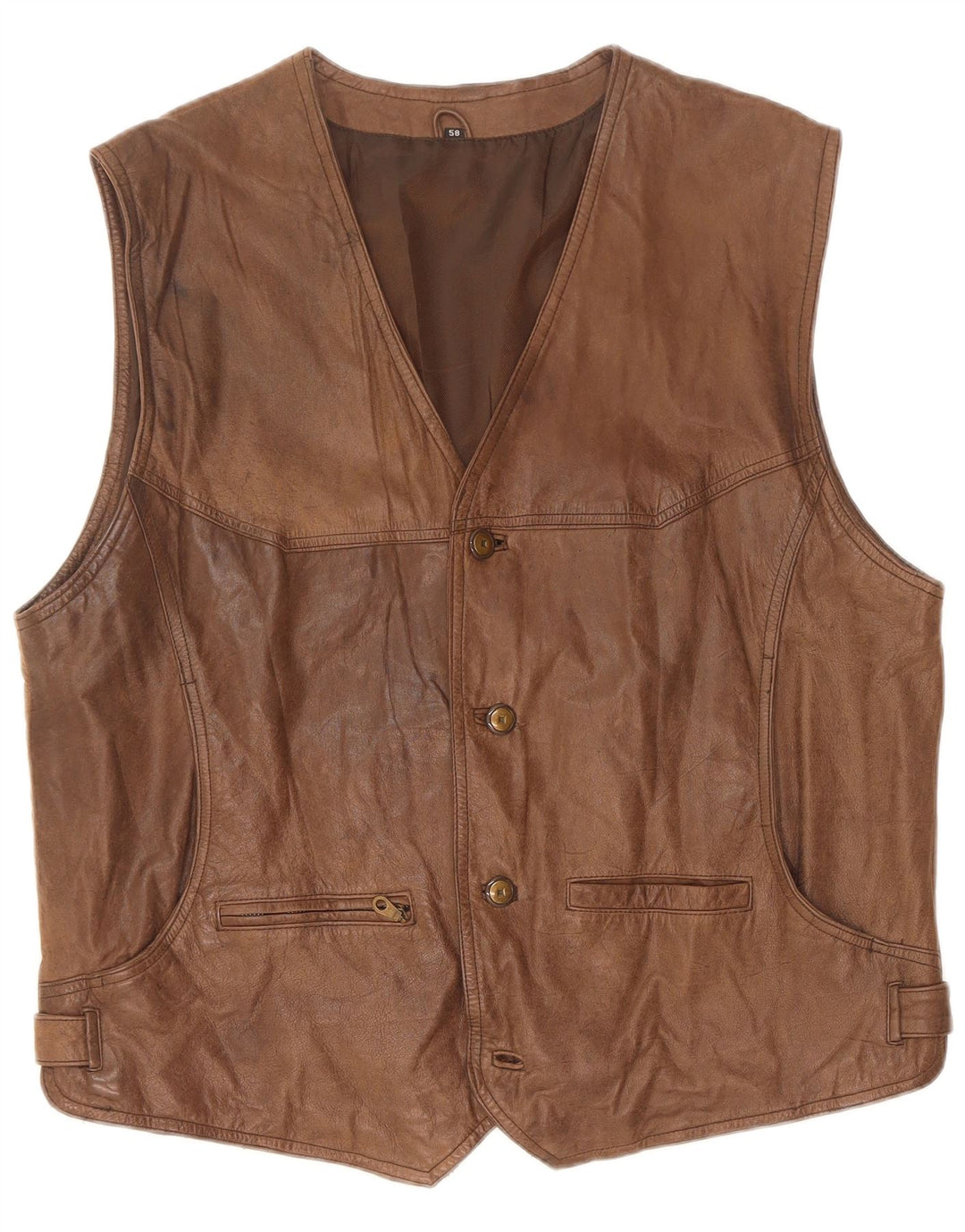 Vestă din piele vintage pentru bărbați IT 58 2XL maro