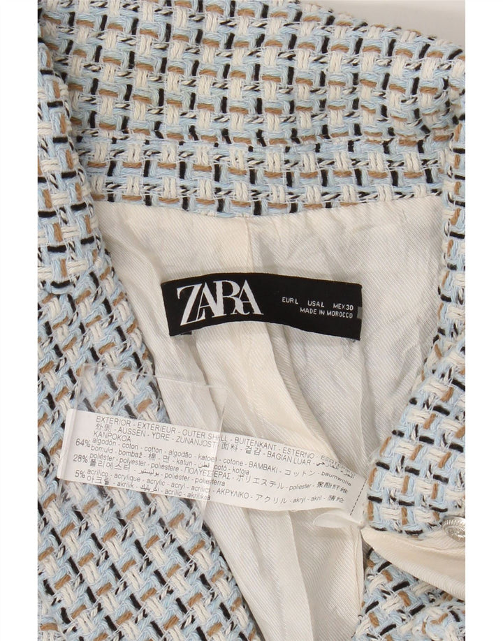 Jachetă pentru femei Zara, la două piepturi, UK 14, mare, albastru, din bumbac