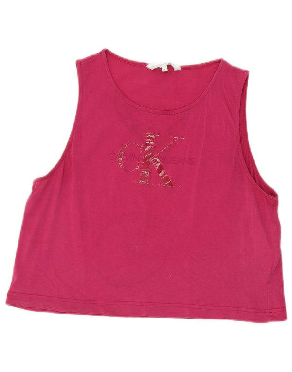 Calvin Klein Jeans pentru femei Crop Graphic Vest Top UK 12 Medium Pink Bumbac