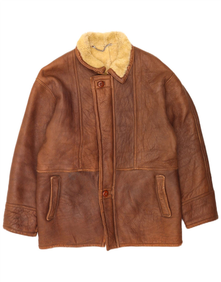 Jachetă vintage pentru bărbați din shearling UK 38 maro mediu