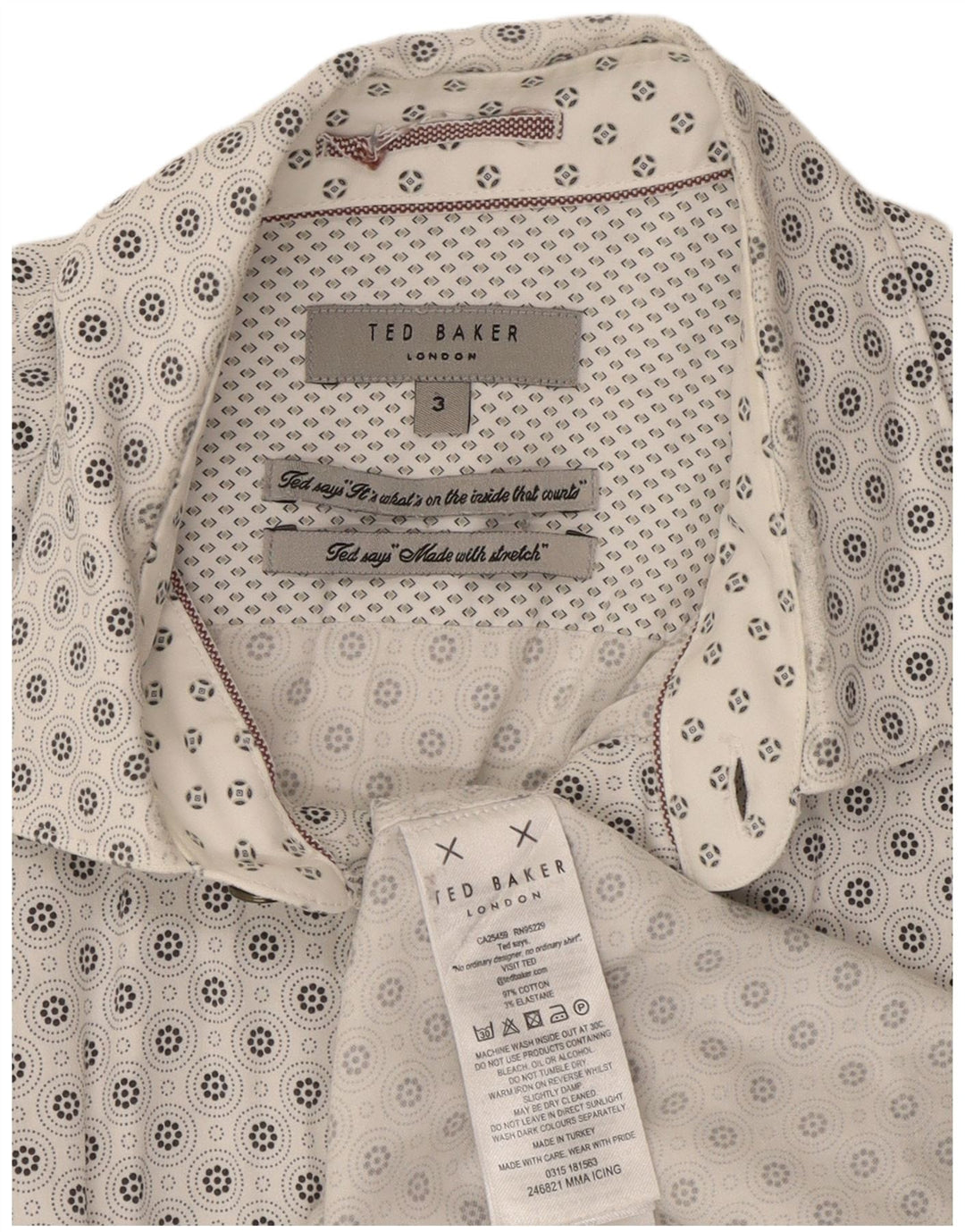 Cămașă Bărbați Ted Baker Mărimea 3 Bumbac Geometric Alb Mediu