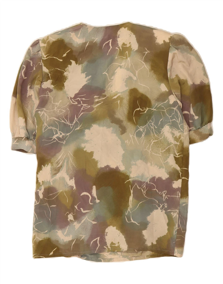 SARA GLENZER Womens Abstract Pattern Wrap Shirt Blouse IT 44 Medium Khaki Vintage Sara Glenzer and Second-Hand Sara Glenzer from Messina Hembry 