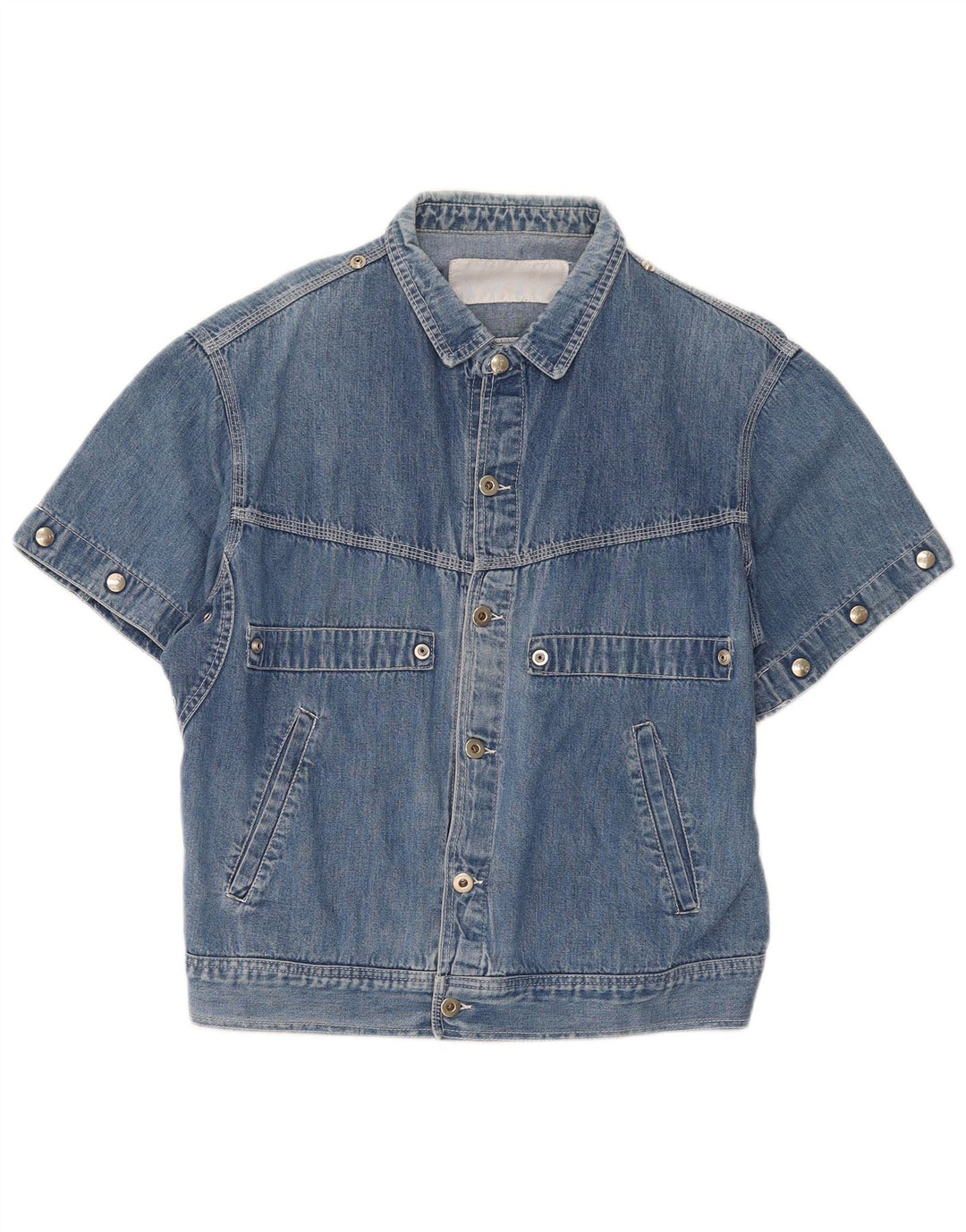 Cămașă din denim cu mânecă scurtă pentru bărbați, albastru mediu