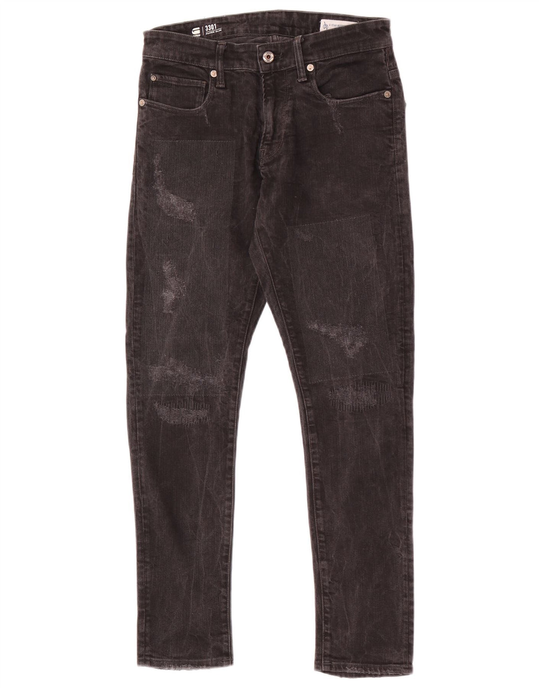 Blugi super subțiri G-Star 3301 pentru bărbați Distressed W28 L29 Negri