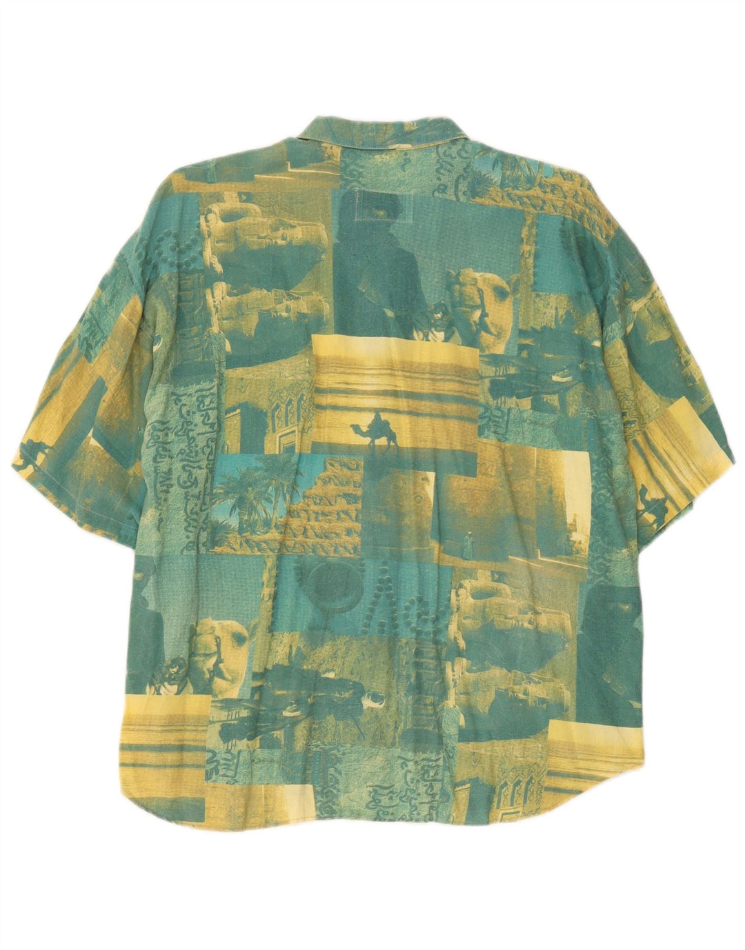 Cămașă vintage cu mânecă scurtă pentru bărbați, bumbac mozaic verde 2XL