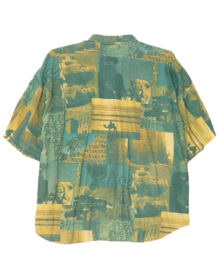 Cămașă vintage cu mânecă scurtă pentru bărbați, bumbac mozaic verde 2XL