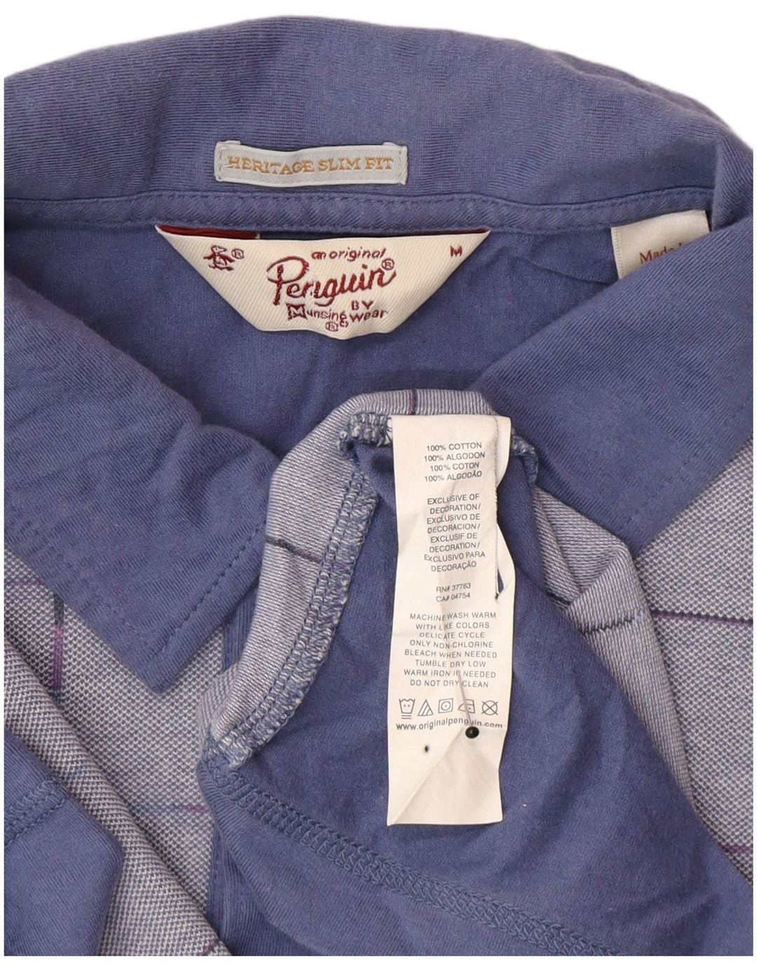 Tricou polo pentru bărbați Heritage Slim Fit Penguin, bumbac cu carouri albastru mediu