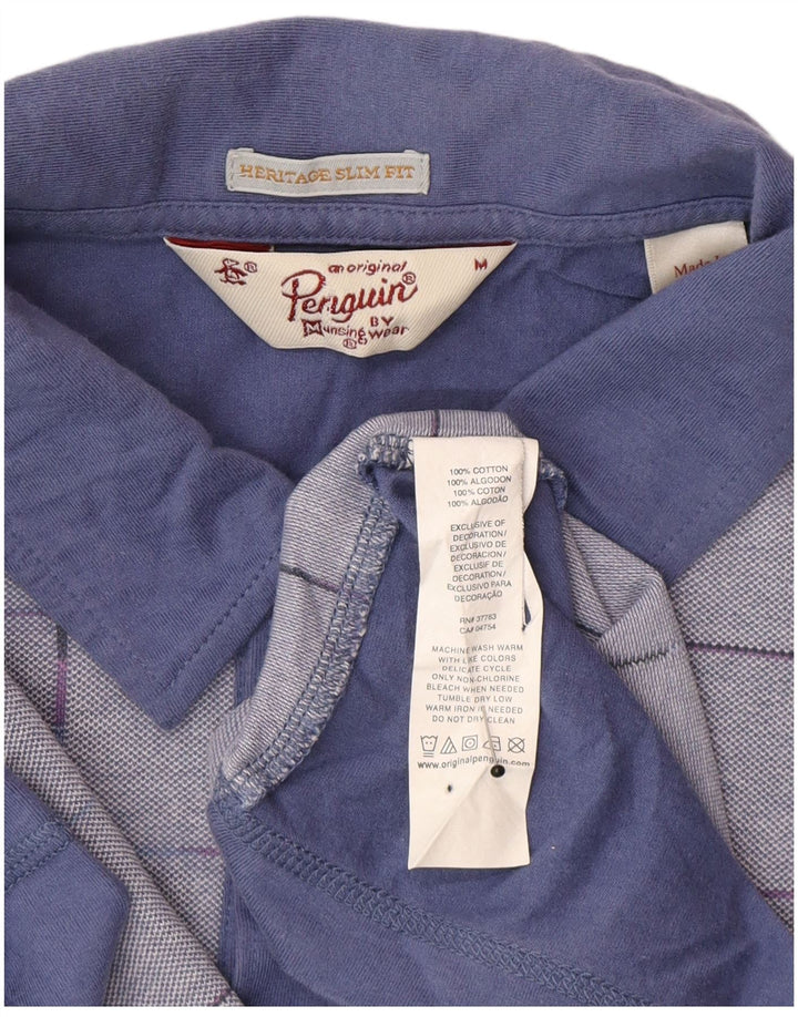 Tricou polo pentru bărbați Heritage Slim Fit Penguin, bumbac cu carouri albastru mediu