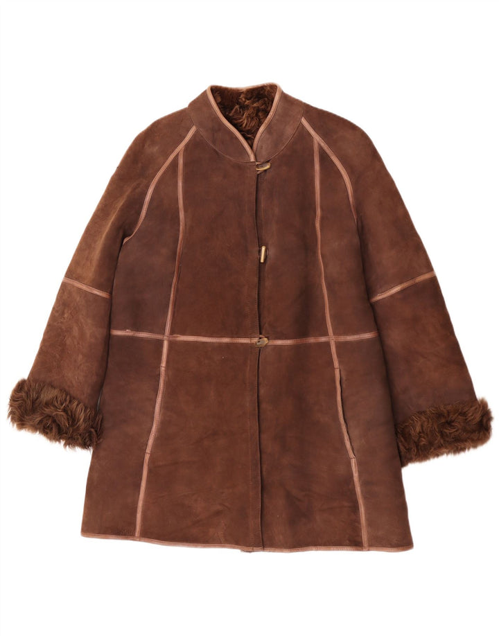 Palton vintage pentru femei din shearling UK 14 maro mediu