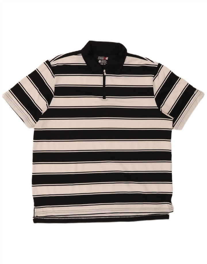 Tricou polo rugby IZOD pentru bărbați, poliester cu dungi negre