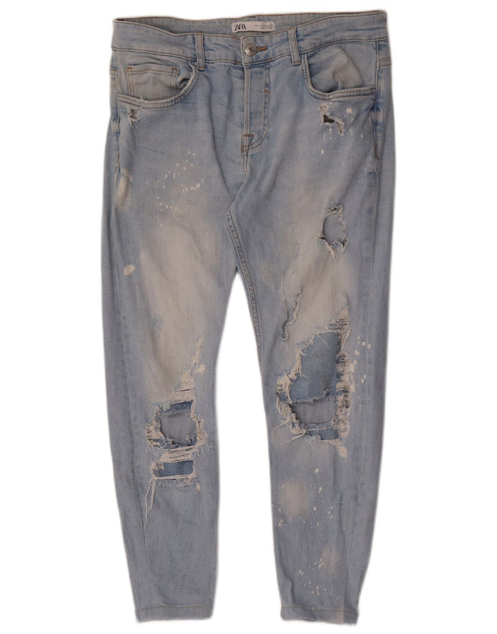 Blugi pentru bărbați slim învechiți Zara EU 42 Large W32 L26 Albastru